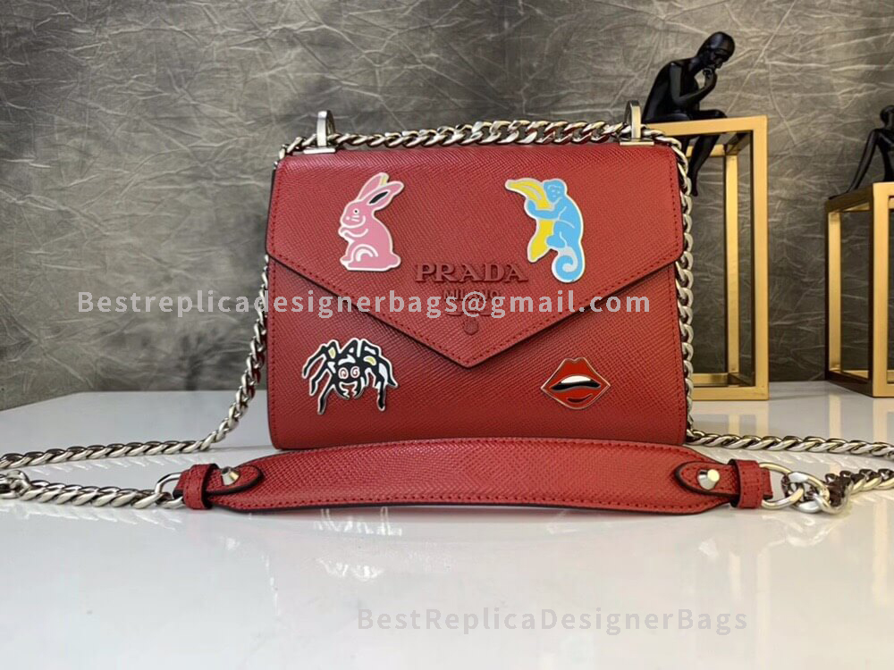 Prada Red Monochrome Saffiano Leather Bag With Doll SHW 127